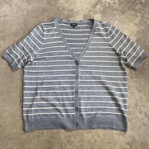 Talbots Sweater Womens 1X Cardigan Shimmer Striped Short Sleeve Button Stretch‎